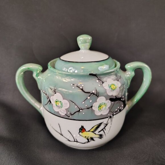 19 Vintage Japanese Cherry Blossom Tea Set Hand-Painted Porcelain Birds, Trees - Picture 7 of 11